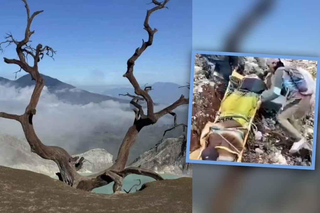 A woman tourist from China has died after she plunged off a cliff at a famous volcano site in Indonesia as her husband took her photo. Photo: SCMP composite/Baidu/Sohu