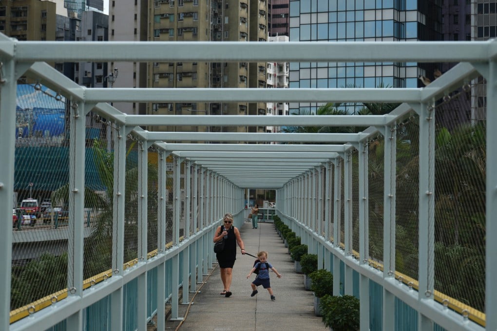 A footbridge in Wan Chai with safety fencing installed to stop missiles being thrown from it. Photo: Sam Tsang