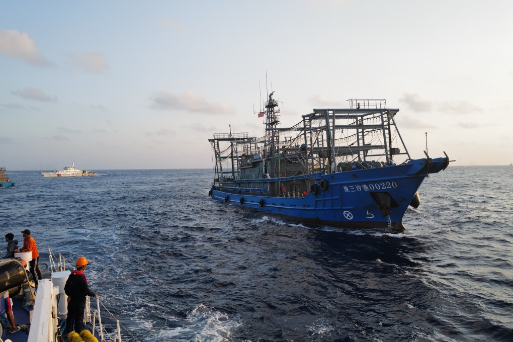 A Chinese vessel, identified as part of China’s maritime militia, is seen at Second Thomas Shoal in the South China Sea on March 23. Photo: Jeoffrey Maitem