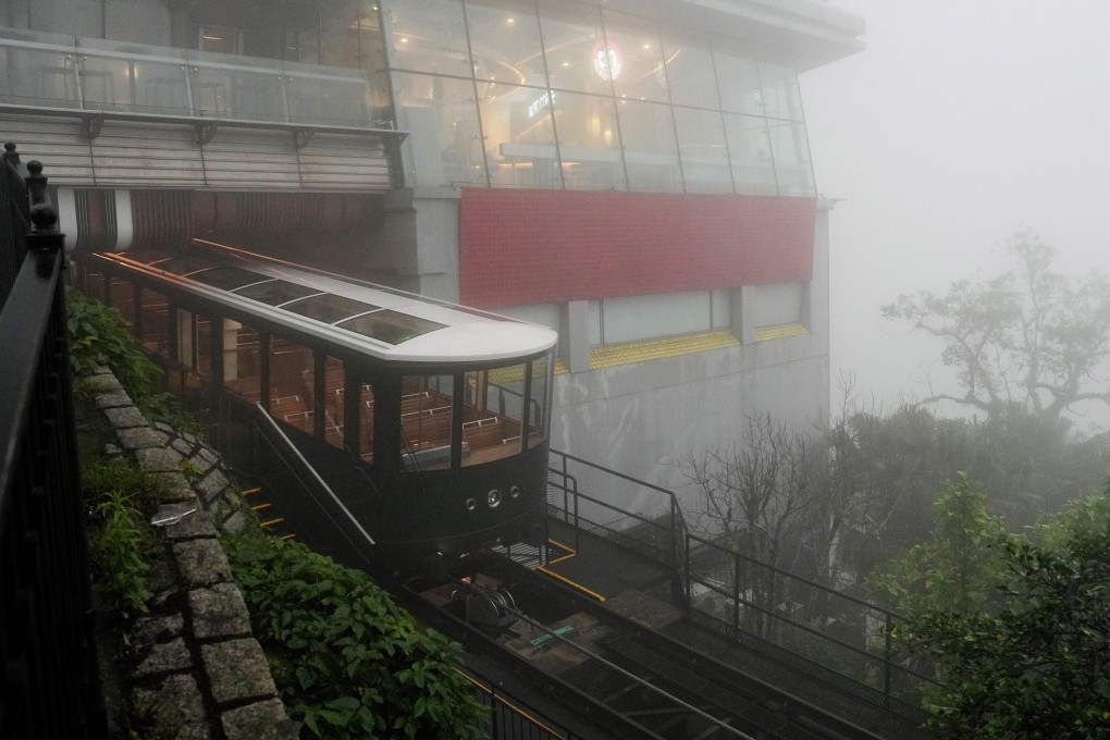 Strong winds and heavy rain toppled several trees near the Peak Tram’s Barker Road stop. Photo: Elson Li