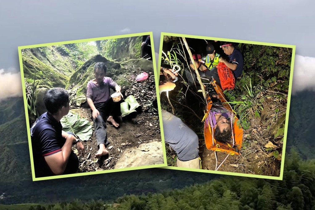 A smart hiker who fell down and was trapped in a gorge in Taiwan found an ingenious method to alert locals and effect his rescue. Photo: SCMP composite/Yahoo/Facebook