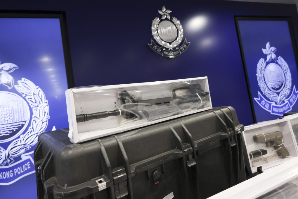 Police show evidence collected from the raid on a weapons cache in Sha Tin. Photo: Jelly Tse