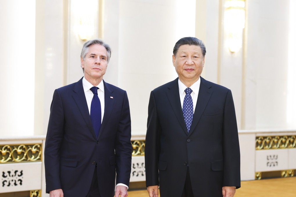 Chinese President Xi Jinping and US Secretary of State Antony Blinken at the Great Hall of the People in Beijing, China, last week. Photo: EPA-EFE/XINHUA / Huang Jingwen