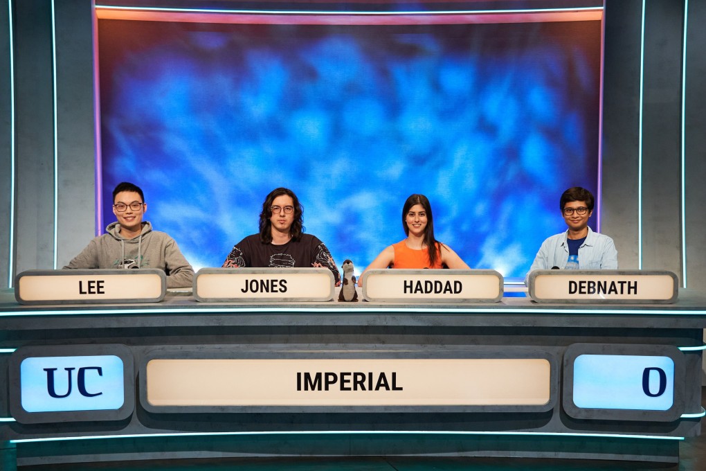 Hong Kong pair Justin Lee and Adam Jones line up on University Challenge with their team mates. Photo: BBC
