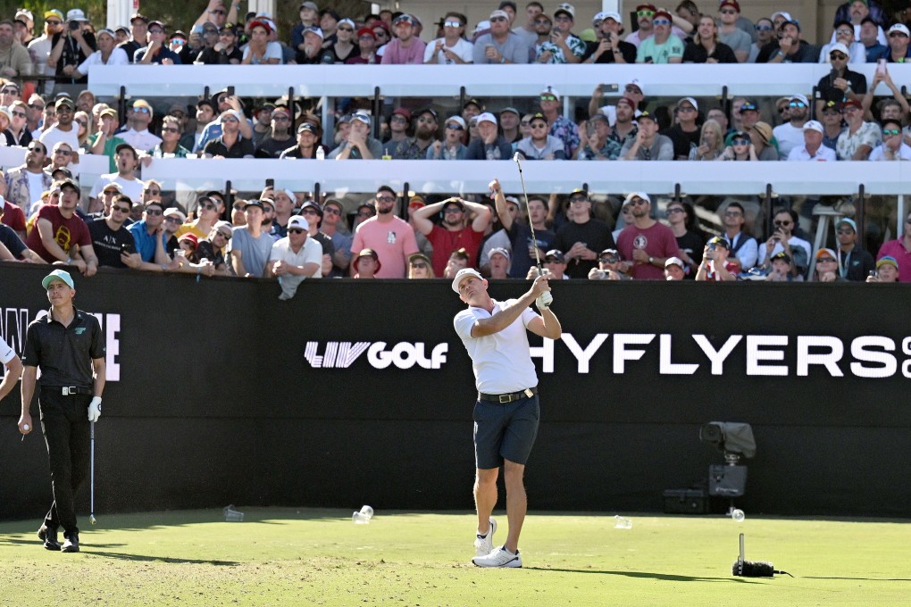 Brendan Steele tees off on the 12th during the final round of LIV Golf Adelaide at the Grange Golf Club. Photo: EPA-EFE