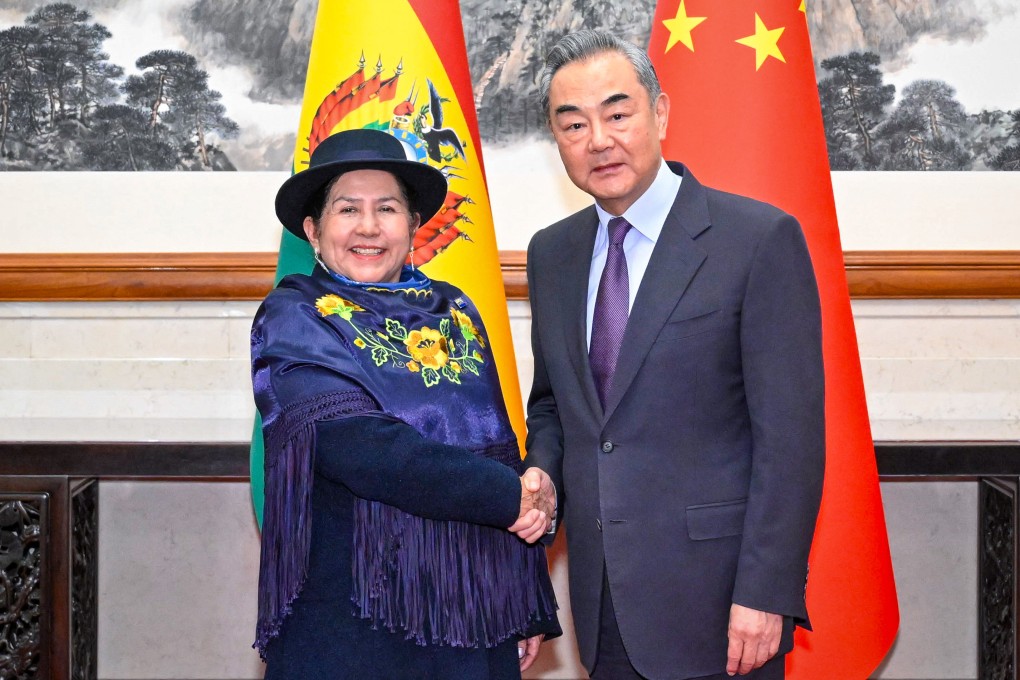 Chinese Foreign Minister Wang Yi holds talks with Bolivian Foreign Minister Celinda Sosa Lunda in Beijing on Sunday, April 28. Photo: Xinhua