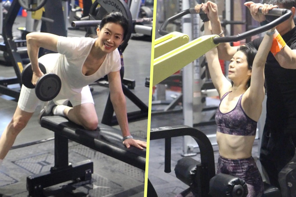 A 63-year-old retired woman in China has impressed many people online by keeping old age at bay with an impressive gym workout regime. Photo: SCMP composite/Douyin