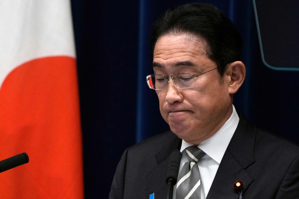 Japan’s Prime Minister Fumio Kishida at a news conference in Tokyo last year. After a tumultuous year of scandals and poor election results over the weekend, his rivals look to be circling. Photo: AFP