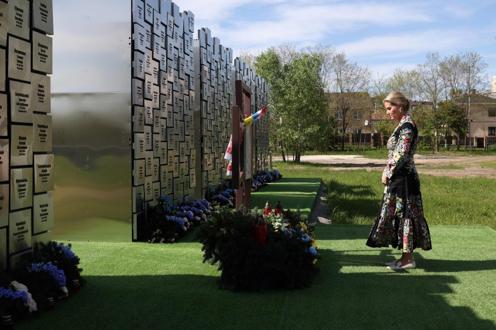 Sophie, the Duchess of Edinburgh, visits a memorial in the town of Bucha, Ukraine. Photo: AFP