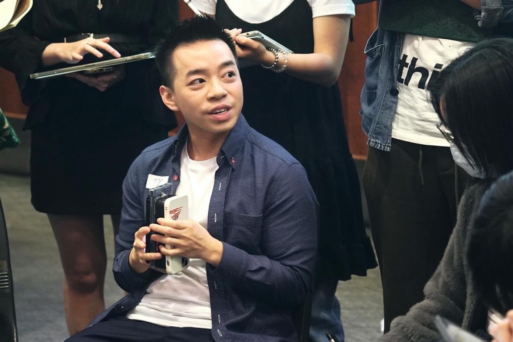 SY speaks at a Human Libraries event at Hong Kong Polytechnic University. The singer, who had gender-affirming surgery in Bangkok in 2020, explores his transgender journey through music, with his new song featuring lyrics sung before and after his gender transition. Photo: SY