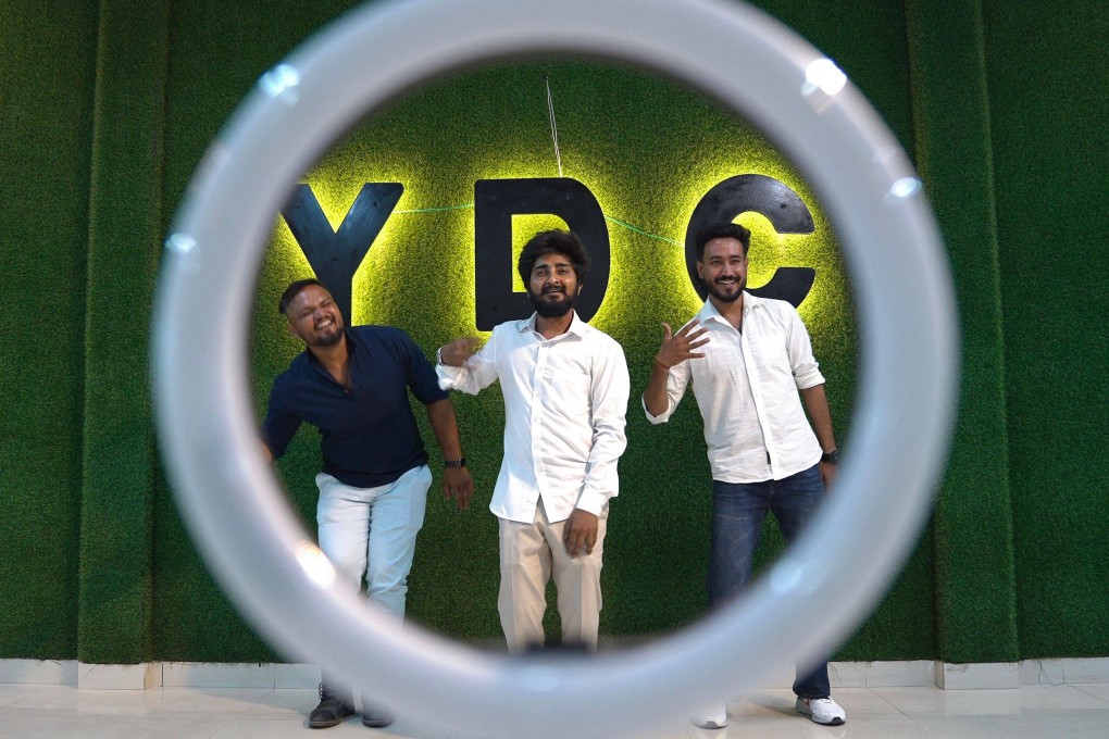 Choreographer Sahil Kumar (centre) records a dance performance. Kumar found fame showcasing folk dances on TikTok, but it hasn’t been the same since India banned the platform. Photo: AFP