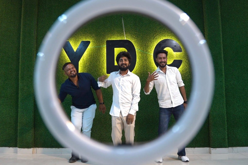 Choreographer Sahil Kumar (centre) records a dance performance. Kumar found fame showcasing folk dances on TikTok, but it hasn’t been the same since India banned the platform. Photo: AFP