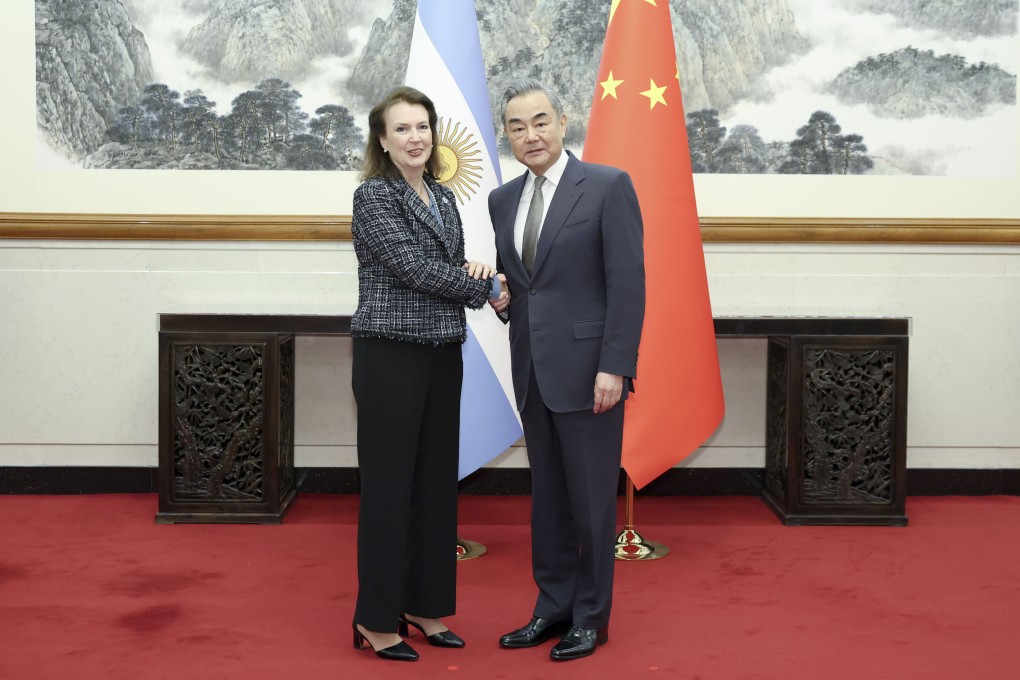 Argentina’s Foreign Minister Diana Mondino meets her Chinese counterpart Wang Yi, in Beijing on April 30. Photo: Xinhua
