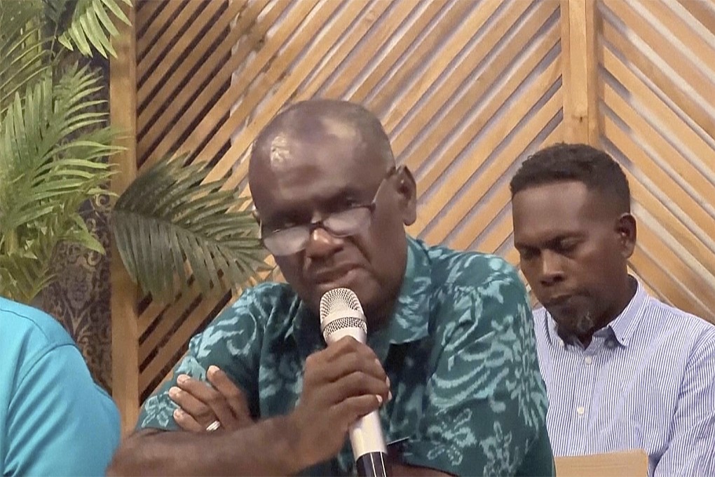 Prime minister-elect Jeremiah Manele speaks during a news conference in Honiara, Solomon Islands. Photo: ABC via AP