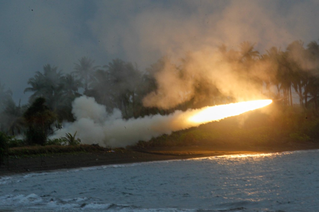 A rocket launched using a M142 High Mobility Artillery Rocket System (HIMARS) from the coastal village of Campong Ulay in Palawan, an island facing the South China Sea, on Thursday as part of this year’s annual Balikatan joint military exercises. Photo: Jeoffrey Maitem