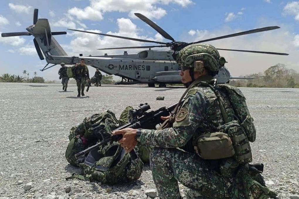 Air assault exercises conducted by Philippine Marines and their counterparts from the US in Palawan province, Philippines during this year’s Balikatan exercises. Photo: EPA-EFE