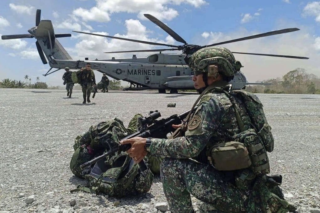 Air assault exercises conducted by Philippine Marines and their counterparts from the US in Palawan province, Philippines during this year’s Balikatan exercises. Photo: EPA-EFE