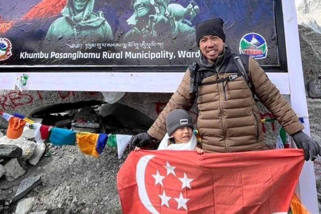 Zikri Ali and his son Abyan at Mount Everest base camp on April 29. Photo: Instagram/abyan.irkiz