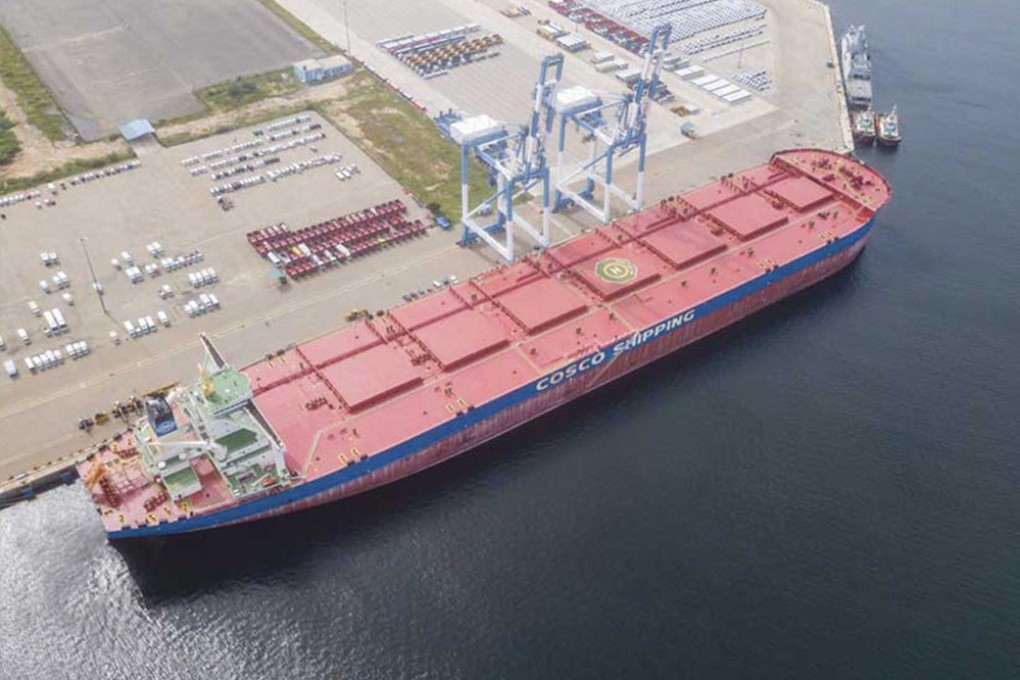 A Cosco Shipping vessel at Hambantota port, Sri Lanka. Photo: Kalinga Seneviratne