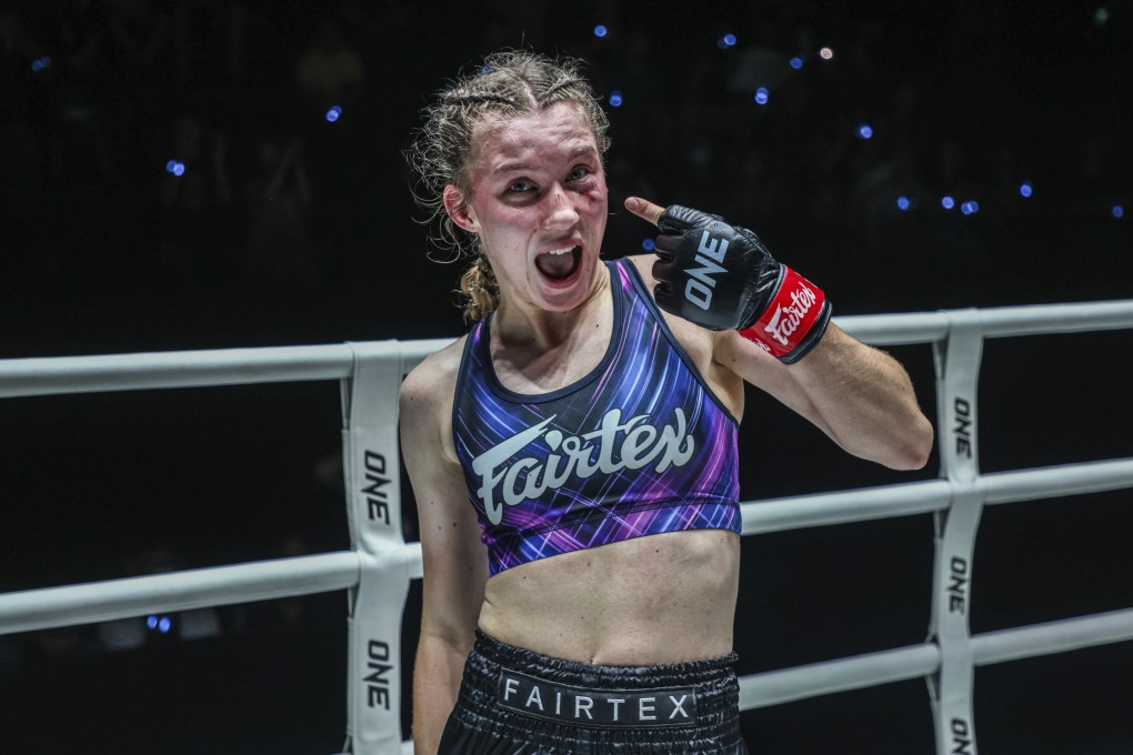 Smilla Sundell celebrates after she rode a difficult opening to KO Natalia Diachkova. Photo: ONE Championship