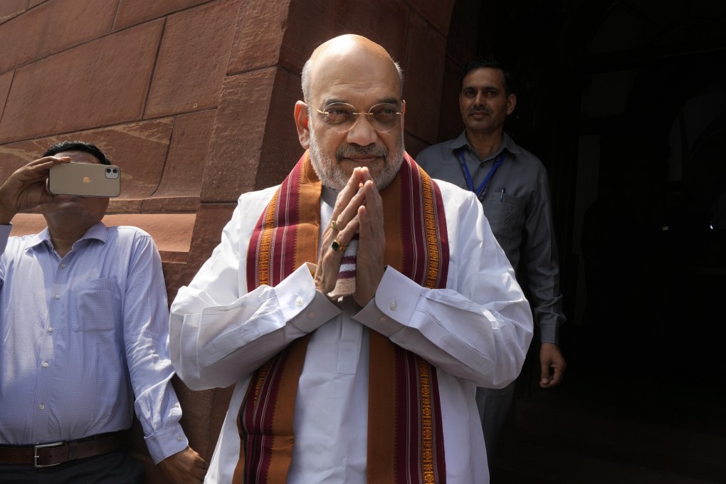 Indian Home Minister Amit Shah arrives at the Indian parliament, in New Delhi. Photo: AP