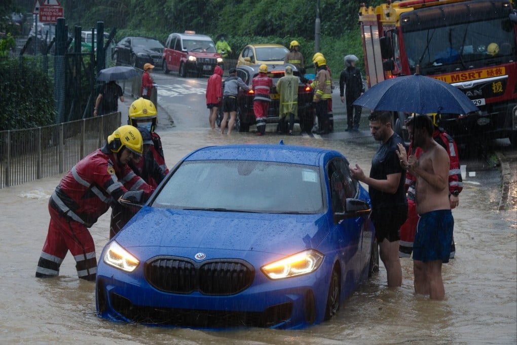 Flooding along Tai Mong Tsai Road near Tai Wan Tsuen in Sai Kung. Photo: Handout