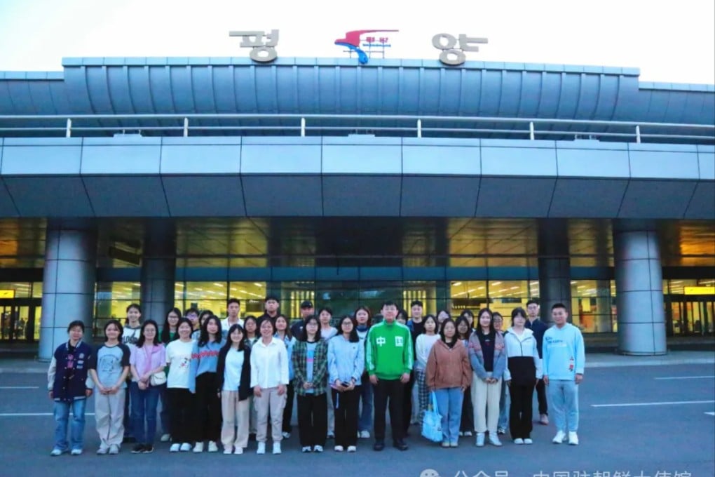 A group of Chinese students on government scholarships pictured upon their arrival in Pyongyang on Thursday. Photo: Chinese embassy