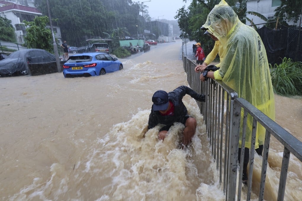 Flooding along Tai Mong Tsai Road near Tai Wan Tsuen in Sai Kung. Photo: Handout