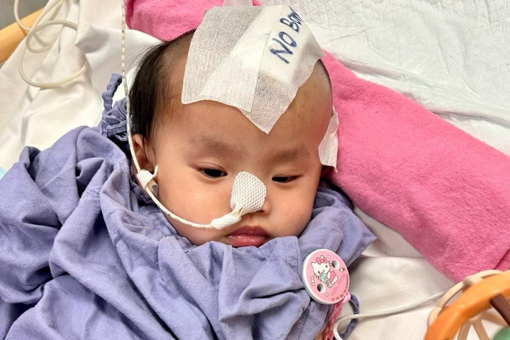 ‘Little Suet-yee’ in hospital. Her vision has also been impaired following major bleeding in her eyes from the injuries she suffered. Photo: Facebook/香港關懷力量