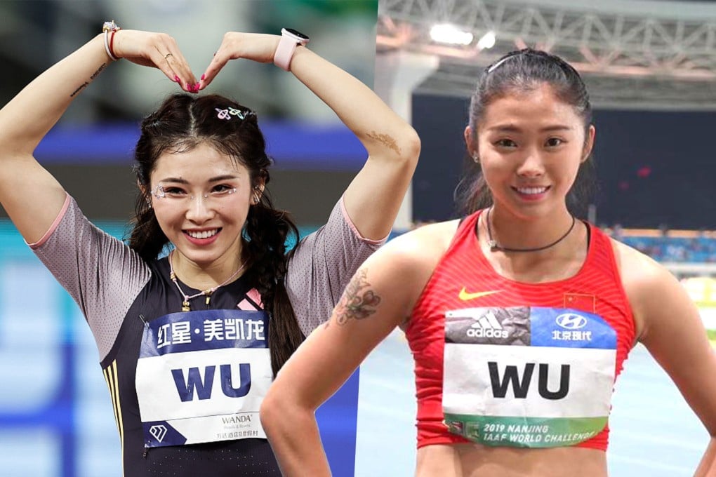 Wu Yanni, China’s controversial champion hurdler, has tattoos, opinions, and wears makeup during races. Now she hopes to shine at the Paris Olympics later this year. Photo: SCMP composite/Weibo/Sohu