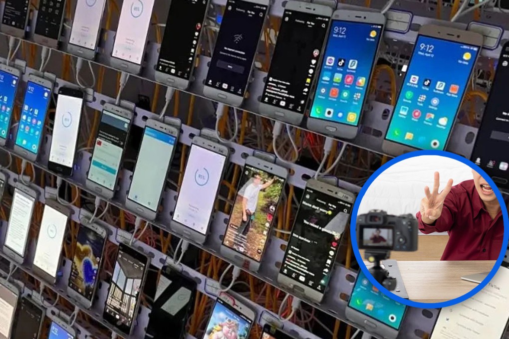 A scammer in China has been jailed for using 4,600 phones to fake viewers and traffic on live-streams. The racket netted him US$415,000 in just four months. Photo: SCMP composite/Shutterstock/Douyin