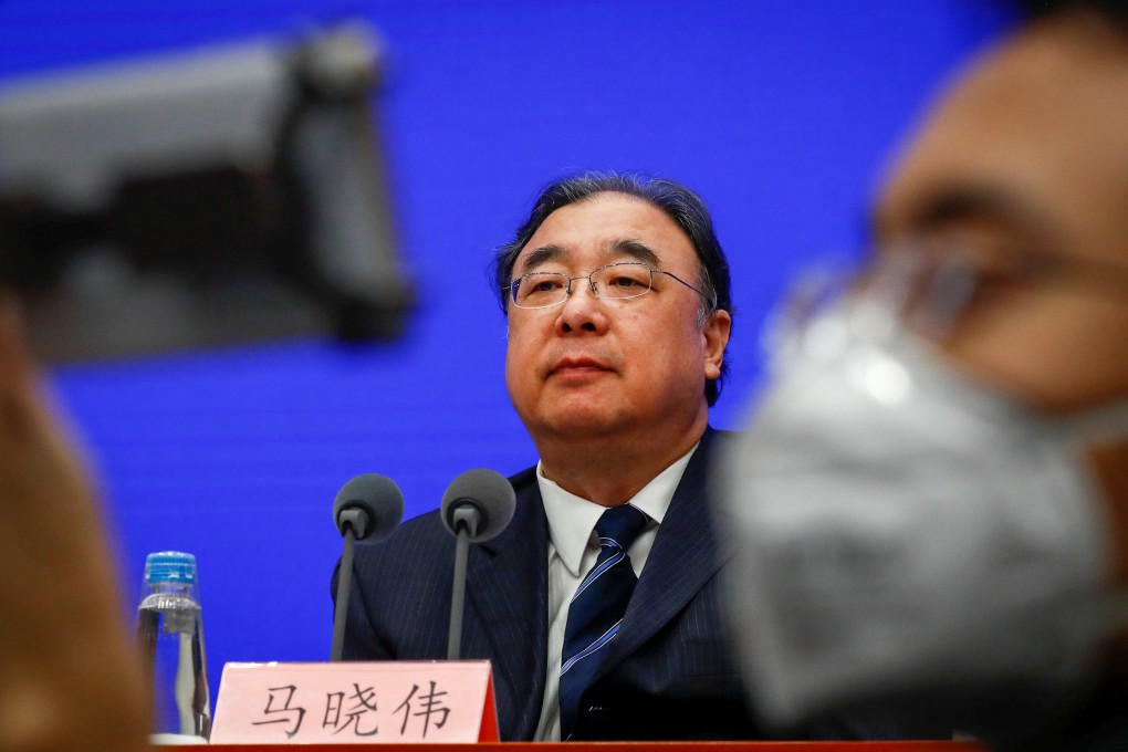 In the early days of the pandemic, then head of China’s National Health Commission, Ma Xiaowei, gives a news conference on the outbreak of a new coronavirus. Ma has stepped down. Photo: Reuters