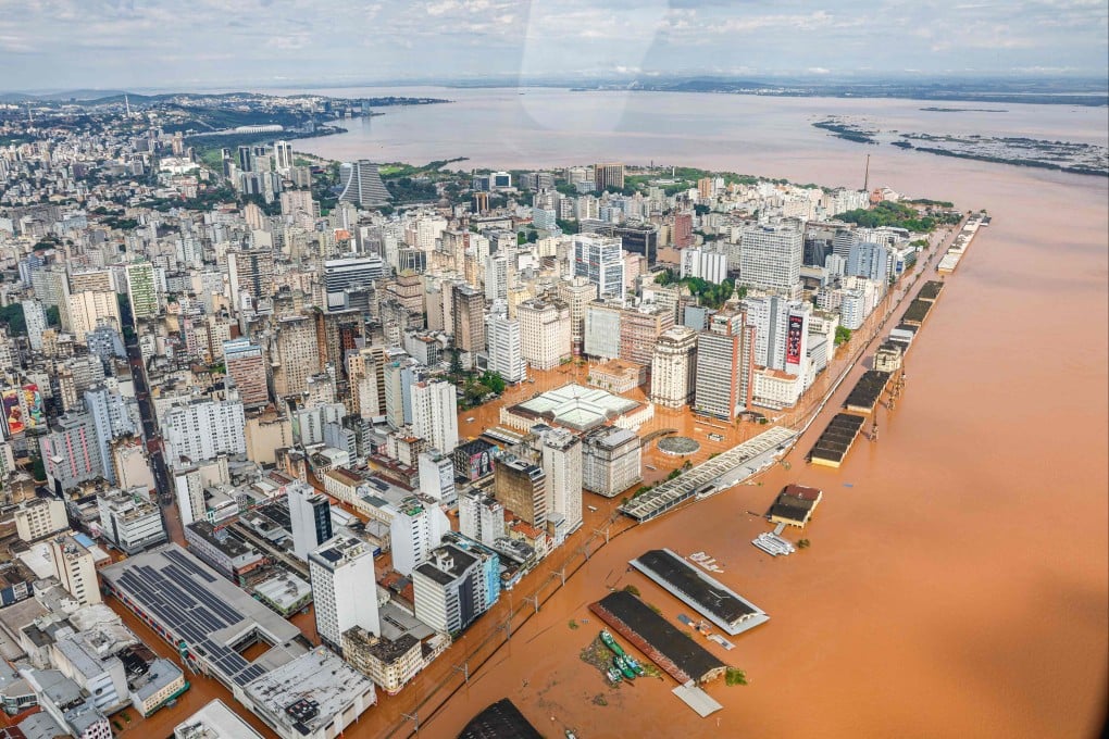 An aerial view of flood-hit Porto Alegre, Brazil. Photo: Ricardo Stuckert / Brazilian Presidency via AFP