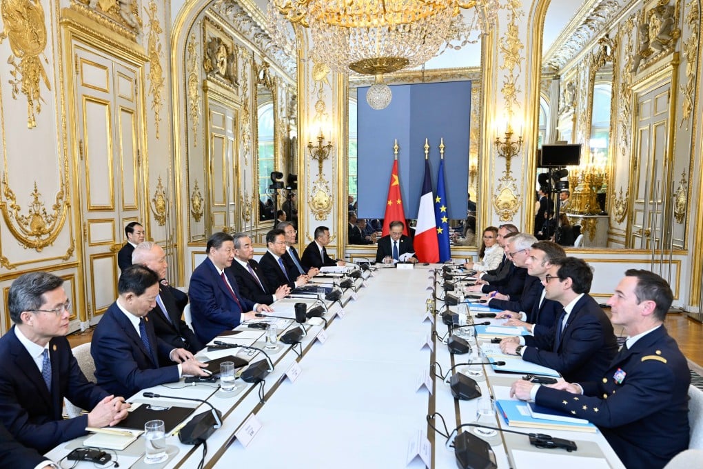 Chinese President Xi Jinping and his French counterpart, Emmanuel Macron, hold talks at the Elysee Palace in Paris on Monday. Photo: Xinhua