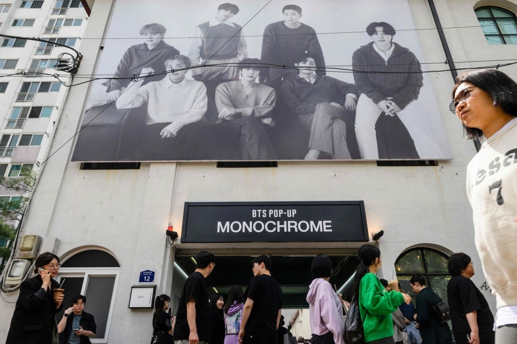 BTS’ pop-up store, Monochrome, in Seoul, has attracted members of the boy band’s Army fandom in their droves despite the K-pop superstars being away fulfilling their national service in the South Korean armed forces. Photo: AFP