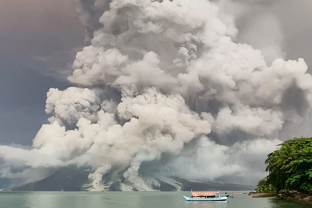 An eruption from Mount Ruang volcano is seen from Tagulandang island in Sitaro, North Sulawesi, on April 30. Photo: AFP