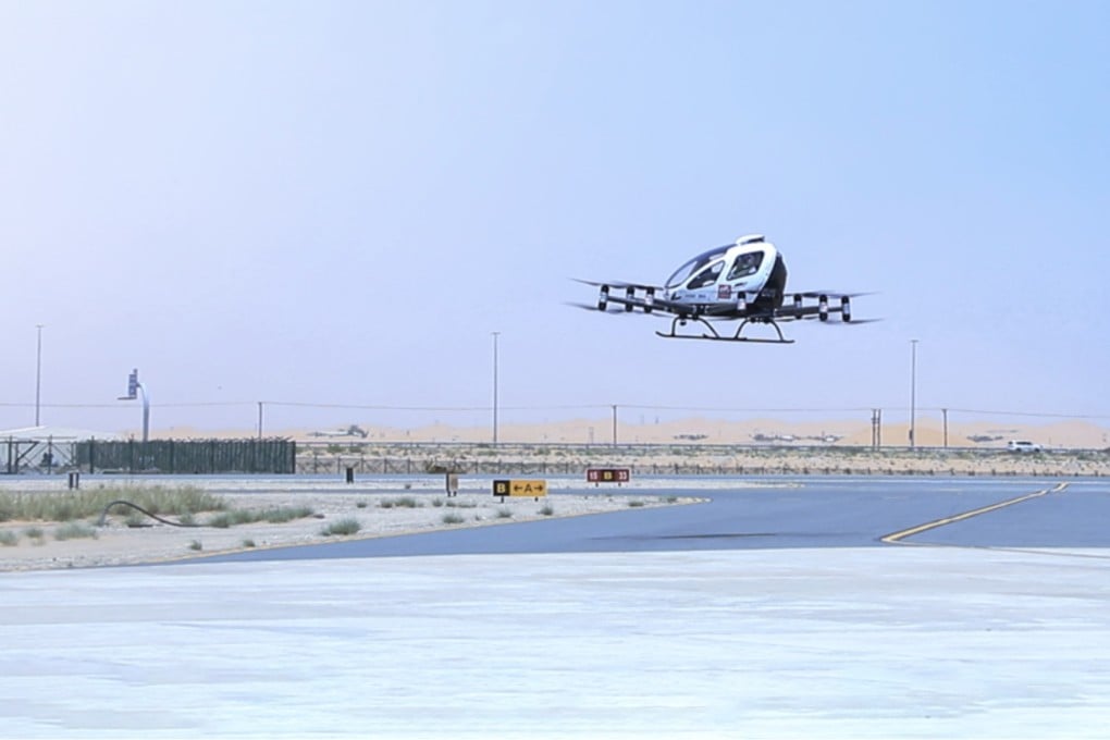 Ehang says its EH216-S aerial vehicle completed the United Arab Emirates’ first passenger-carrying demo flight in Abu Dhabi. Photo: Handout