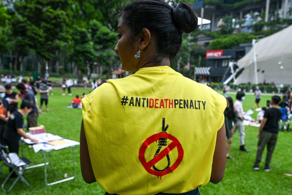 An activist protests against Singapore’s use of the death penalty at Speakers’ Corner in 2022. Singapore’s law minister said anti-death penalty activists were full of “baseless allegations, one-sided claims and half-truths”. Photo: AFP