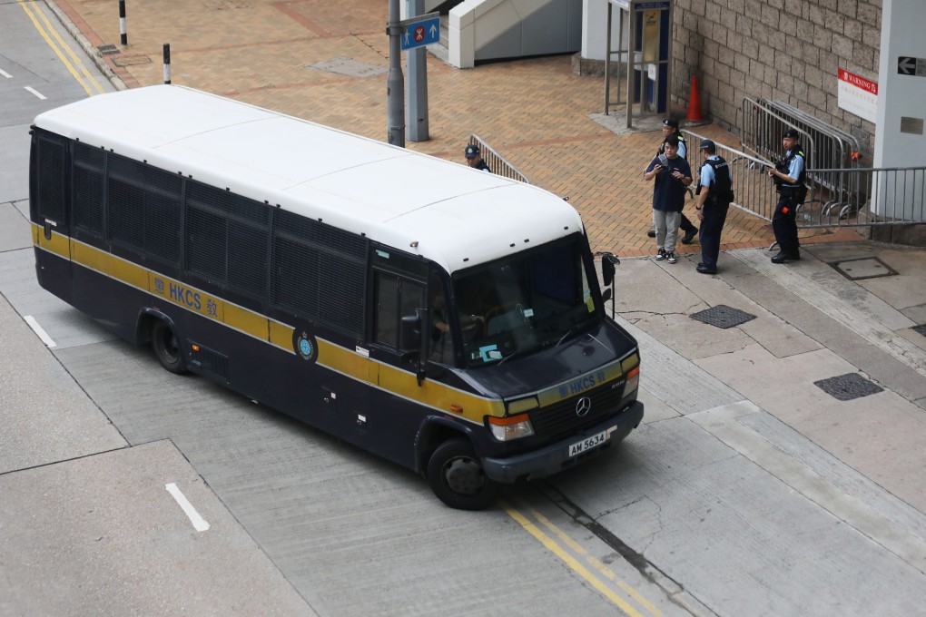 A van from the Correctional Services Department transports some of the defendants during proceedings last month. Photo: Xiaomei Chen