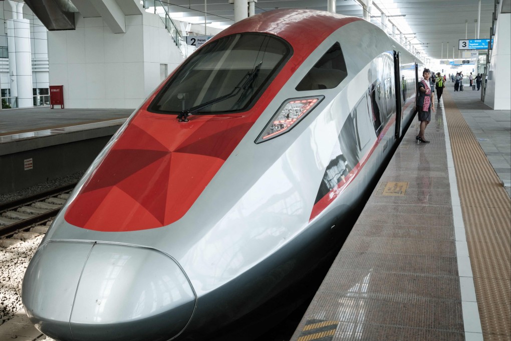 The Jakarta-Bandung high-speed train named Whoosh is seen on a platform at the Tegalluar station in Bandung, West Java, on May 4. Photo: AFP