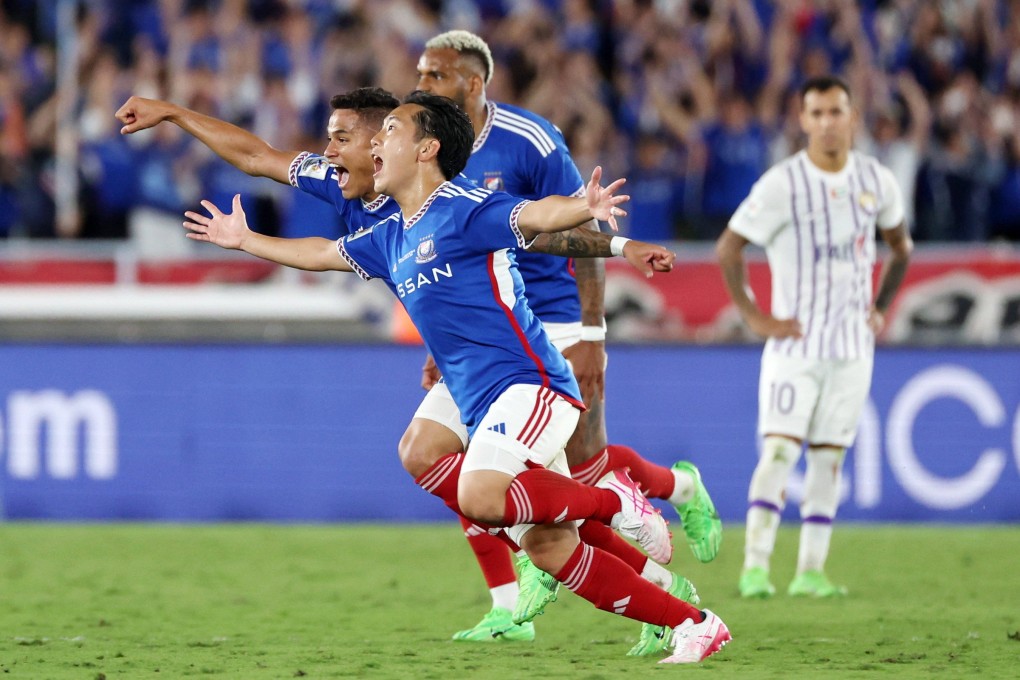Yokohama’s Kota Watanabe (front) celebrates scoring the winning goal in the first leg. Photo: EPA-EFE