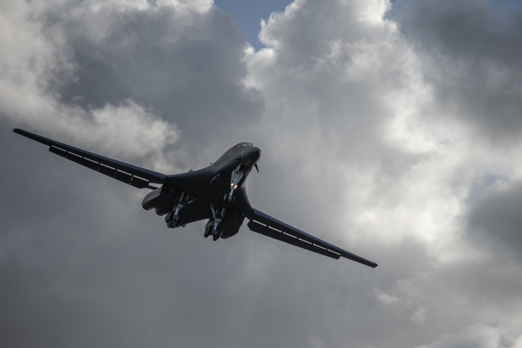 A B-1B Lancer jet prepares to land at Andersen Air Force Base in Guam. Photo: US Air Force