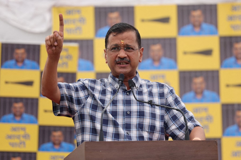 Delhi Chief Minister Arvind Kejriwal speaks during a press conference at the Aam Aadmi Party office on Saturday, a day after being released on bail by India’s top court. Photo: Reuters