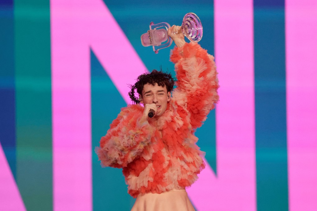 Switzerland’s Nemo celebrates after winning the grand final of the 2024 Eurovision Song Contest in Malmo, Sweden, on Saturday. Photo: Reuters