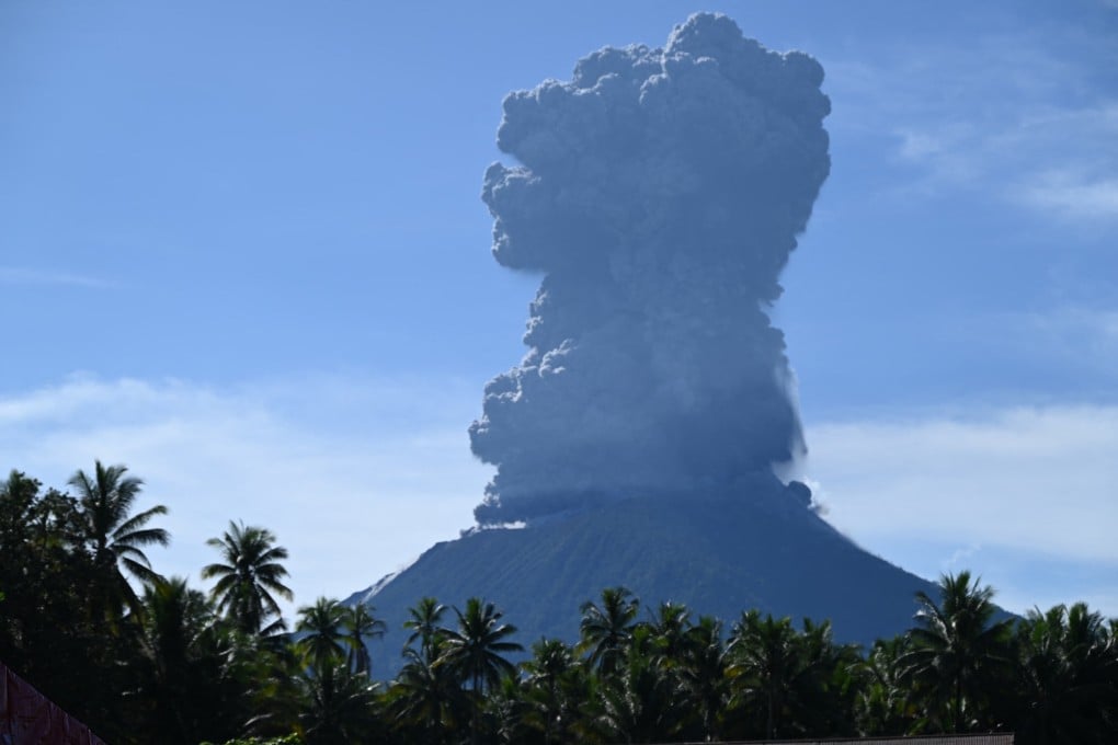 Mount Ibu spews thick smoke on Monday. Photo: Centre for Volcanology and Geological Hazard Mitigation via AFP