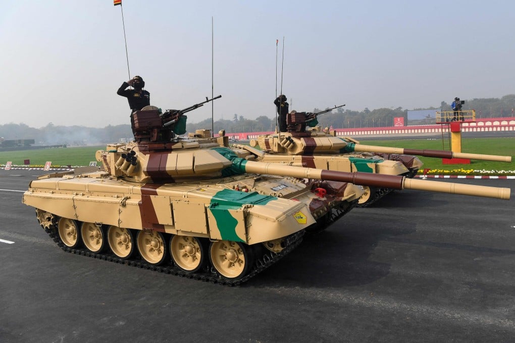 Soldiers in Russian-made T-90 tanks march past during a ceremony to celebrate India’s Army Day in New Delhi in January 2021. India’s ties with Russia go back decades. Photo: AFP
