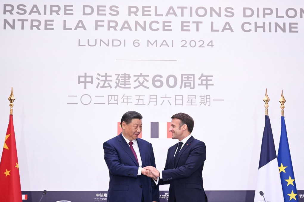 Chinese President Xi Jinping and his French counterpart, Emmanuel Macron, at a press meeting to note 60 years of Sino-French diplomatic relations, in Paris, France, on May 6. Photo: Xinhua