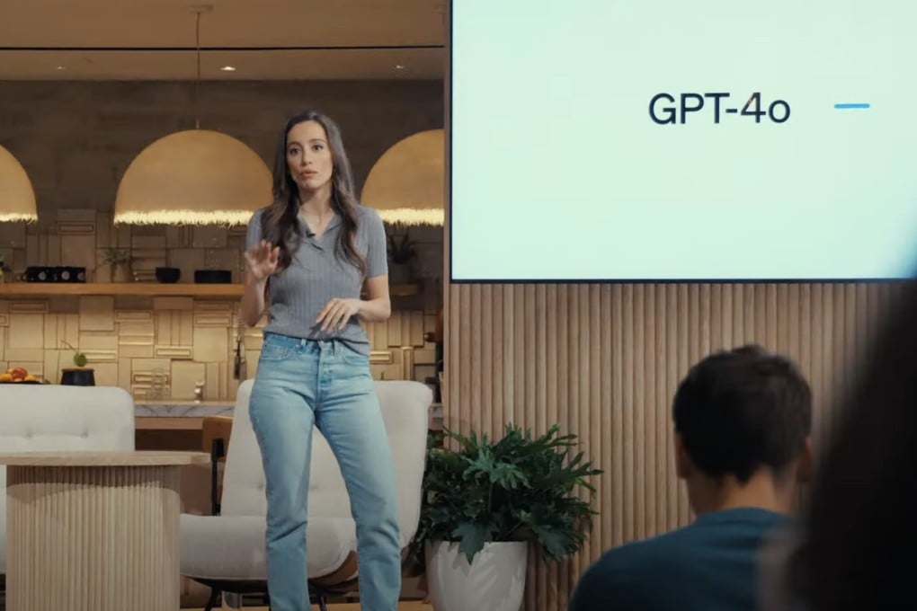 OpenAI’s chief technology officer, Mira Murati, speaks during the unveiling of GPT-4o, the company’s latest model capable of natural voice conversation. Photo: OpenAI/YouTube