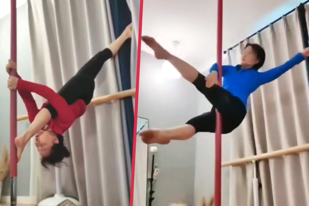 A 78-year-old woman in China has fallen in love with pole dancing following her retirement, becoming a high-profile television personality along the way. Photo: SCMP composite/Douyin