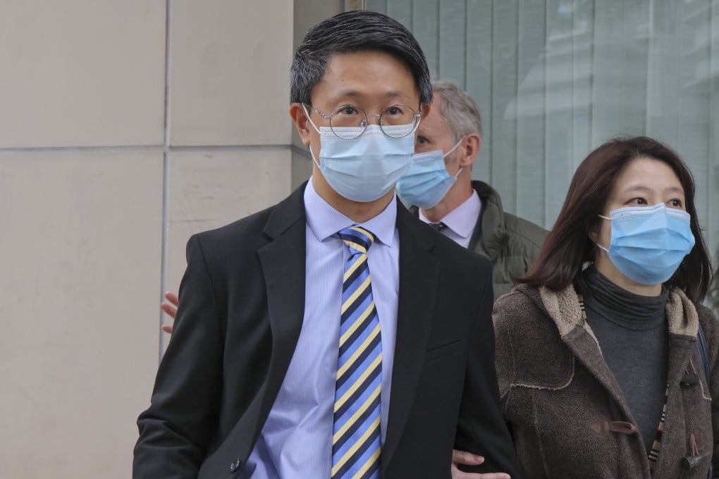 Lam Chi-kwan (middle), a doctor at United Christian Hospital, leaves the Eastern court in Sai Wan Ho in January 2023. He and fellow doctor Chan Siu-kim, had been charged with manslaughter over the death of Tang Kwai-sze, in 2017. Photo: Jelly Tse